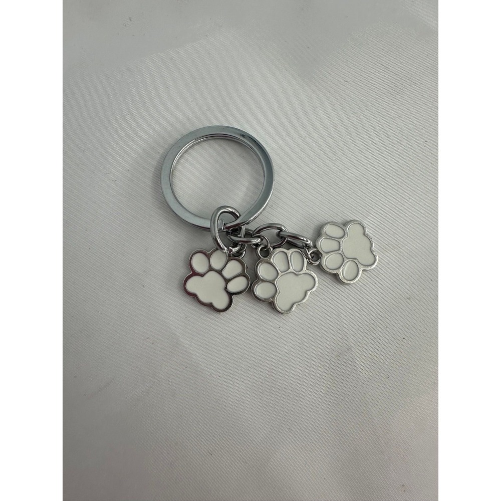 Dog paws metal purse keychain - White